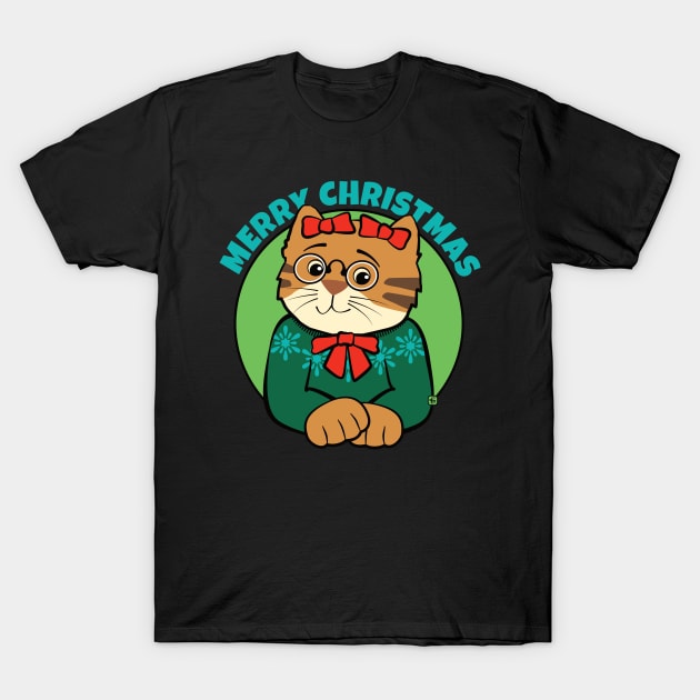 Merry Christmas Sweater Cat T-Shirt by Sue Cervenka